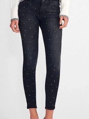 NWT DL1961  Emma Kershaw Black Low Rise Skinny Ankle Jeans Rhinestones 29